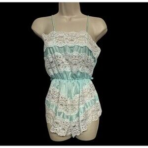 Suzy Star 1pc Teddy Lingerie Size P Petite Style 1254 Lace Light Blue Vintage